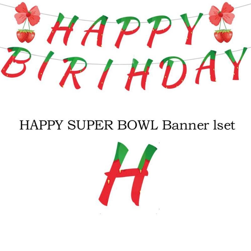 Reusable Strawberry Ribbon Birthday Party Banners Paper Plastic Decoration Cake Insert Balloon For Kids Adults