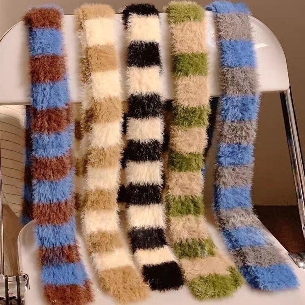 Y2k Aesthetic Colorful Striped Scarf Thin Skinny Belt Knitted Scarf Long Warm Fluffy Neckerchief Photo Props