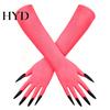 Creepy Long Nail Gloves 1 Pair Halloween Ghost Claw Gloves, Fingernail Witch Costume Durable Party Handwear Accessory, Dark Performance Prop