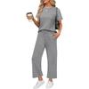 2-piece Set Women's Casual Summer Travel Vacation Clothing Short-sleeved Wide-leg Pants Casual Suit Solid Color