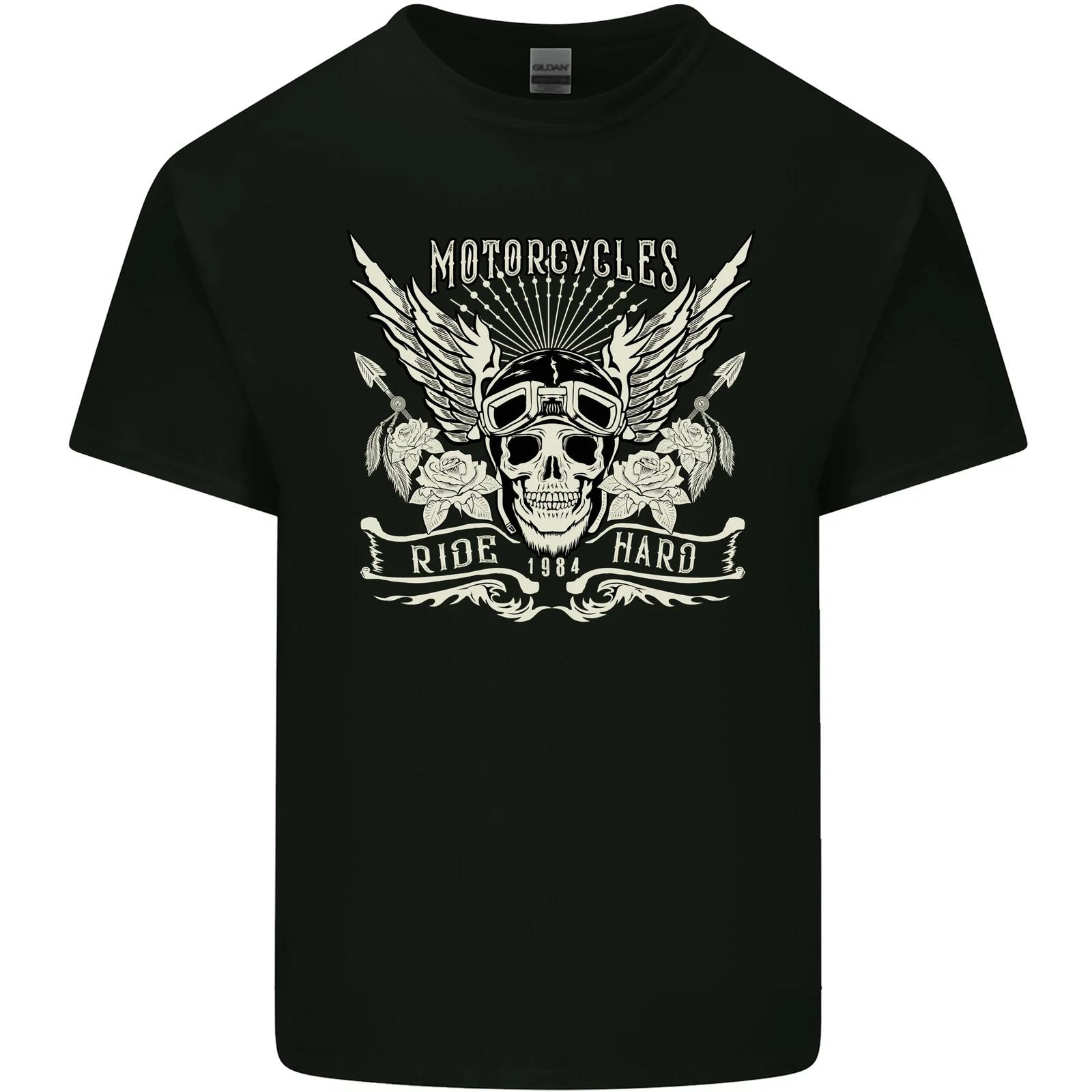 

Motorcycles Ride Hard Biker Skull Motorbike Kids T-Shirt Childrens 3XL