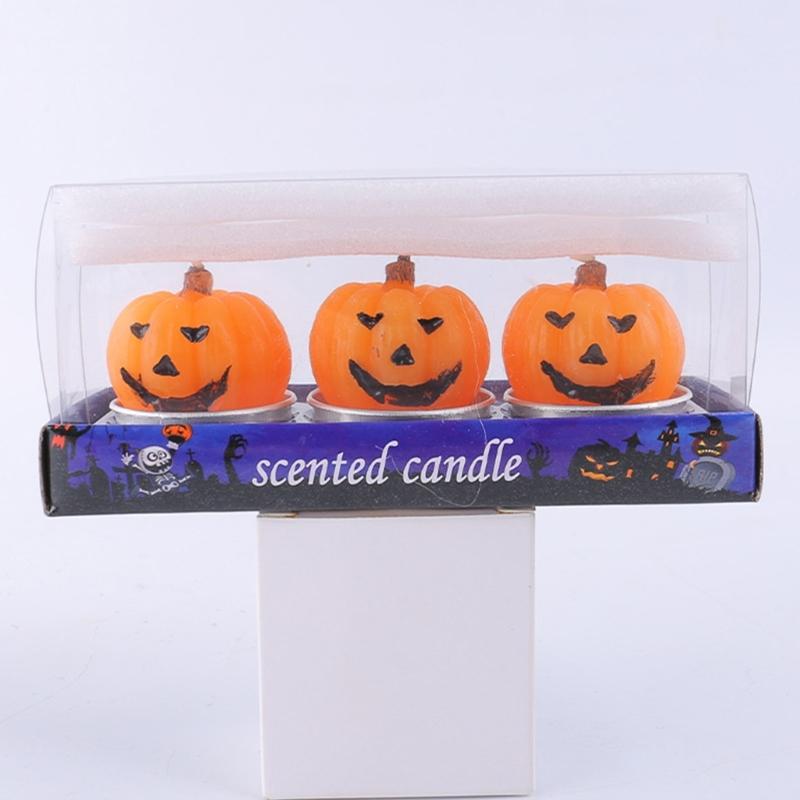 Set of 3 Halloween Themed Candle Ornaments Funny Black Cats Skull Pumpkin Witches Shape Candle for Home and Party Decors