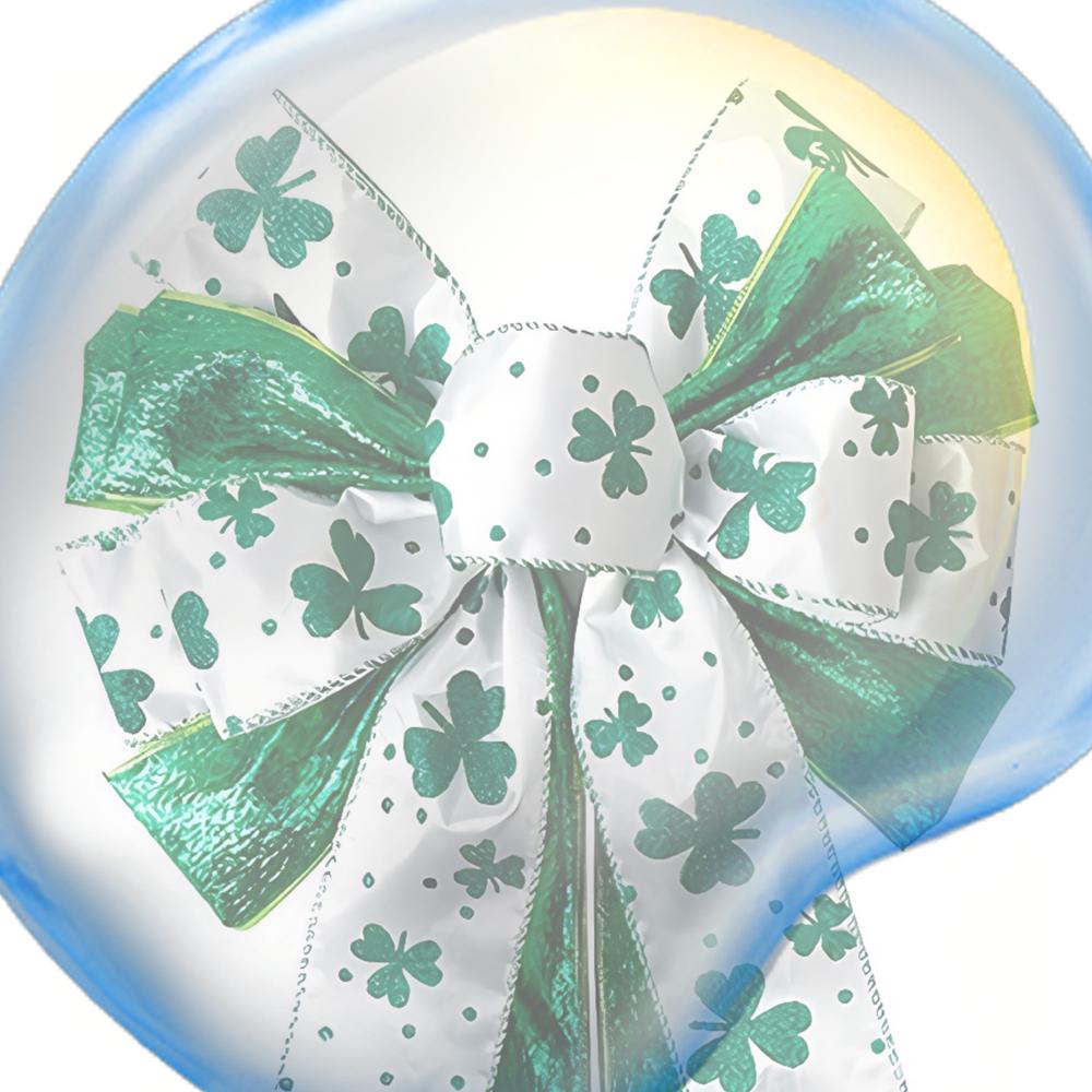 Large White Green Glitter Shamrock Bowknot for Wreath Decorations Irish Holiday Crafts Bows for Front Door Indoor Outdoor Use