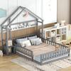 140 x 200cm Kinderbedden, Lage Bedden, Huisbedden met Leuning, Kinderbedden met Nachtkastjes, Grijs