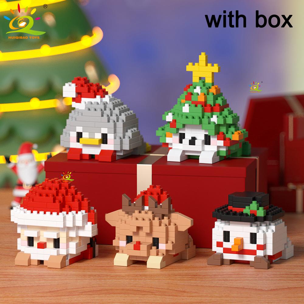 HUIQIBAO MOC Christmas Model Elk Deer Santa Claus Building Block City Snow House Xmas Tree Bricks Set Toy for Children Kids Gift