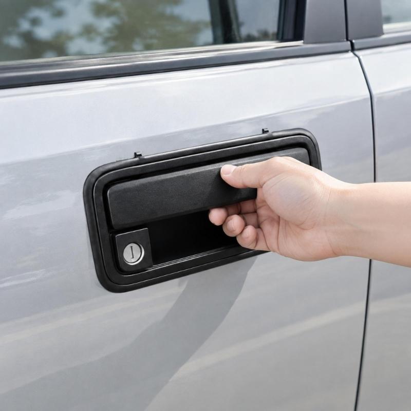 Mirrored Exterior Front Door Handles in Black Plastic, Left and Right Replacement Pair for Vehicle References 15742229 15742230