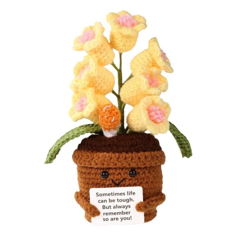 

Positive Flower Positive Crochet Potted Plant Knitted Flower Positive Plant Encouraging Gift for Party Decoration 1