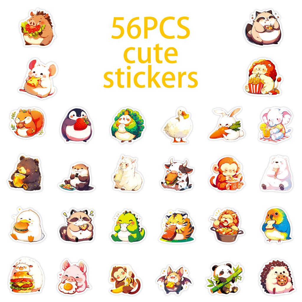 56 Gluttonous Animal Graffiti Stickers Chubby Little Animals Eat Cute Cartoon Decorative Stickers