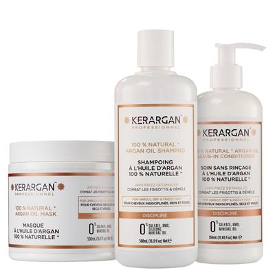 Shampoo, Mask and Leave-in Treatment with Keratin and Argan Oil - Curly Hair - Sulfate, Paraben and Silicone Free - 1350 Ml