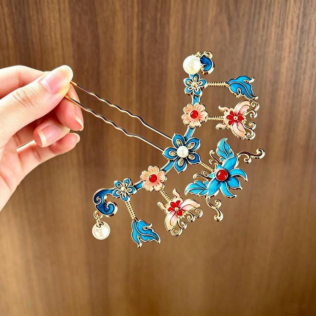 Chinese Butterfly Flower U-Shaped Hairpin: Elegant Hanfu Updo Accessory in Ancient Style
