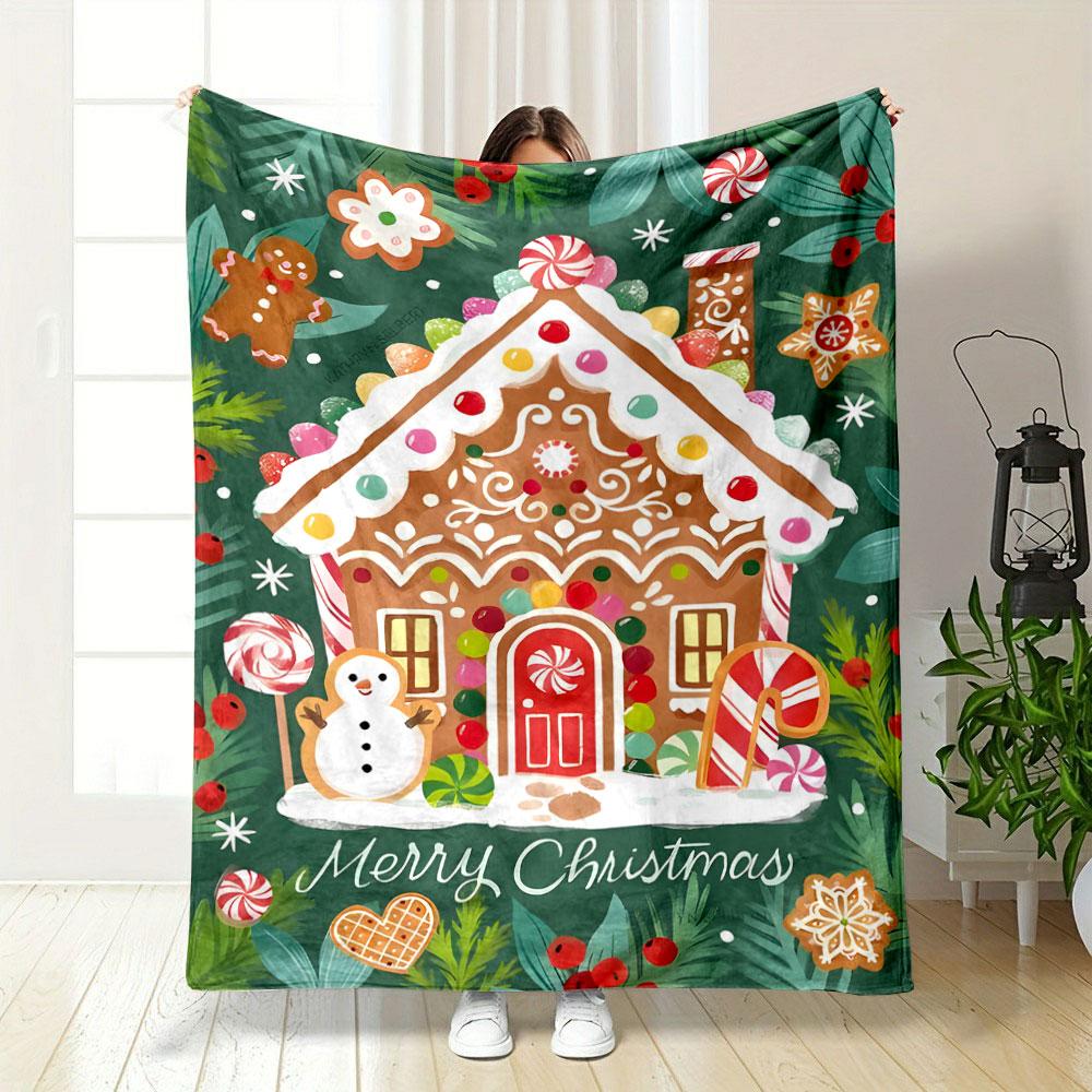 Gingerbread House Snowman Christmas Blanket Bedroom Blanket for Livingroom Couch Lunch Break Soft Throw for Friend's Festival Gift