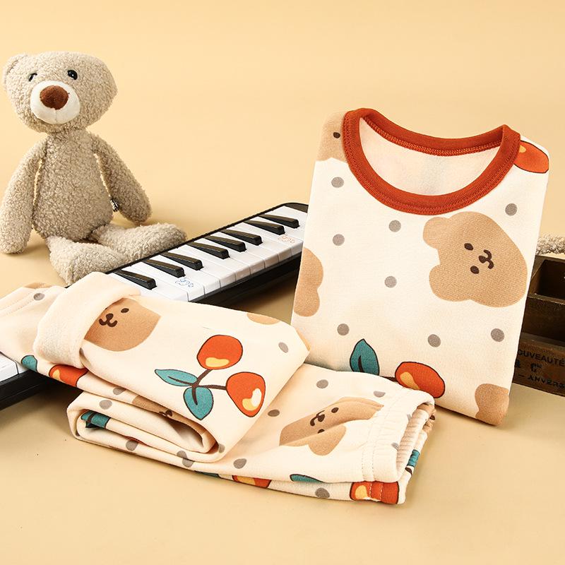 Children's Fleece-Lined Warm Pajama Set for Boys and Girls - Thick Winter Home Wear Pants and Top