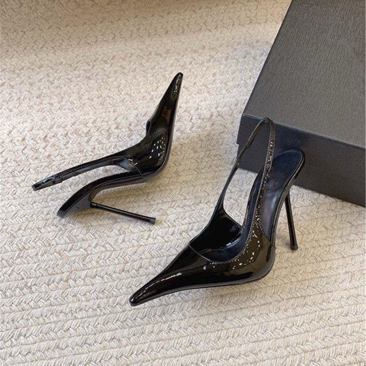 Sexy Lackleder spitze Rückseite offene Sandalen super hoher Absatz dünner Absatz Baotou Bankett Jahrestreffen Schuhe