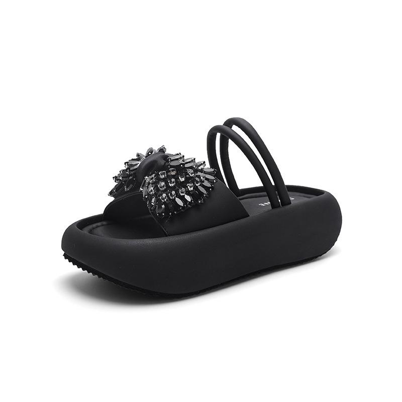 

Thick-bottomed bow one-word drag women s summer new trend versatile outer wear sandals casual slippers 40 чёрный