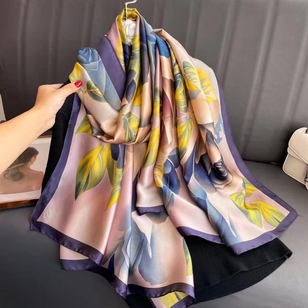 Silk scarf female spring and autumn fashion printing simulation silk temperament sarong thin section shawl scarf