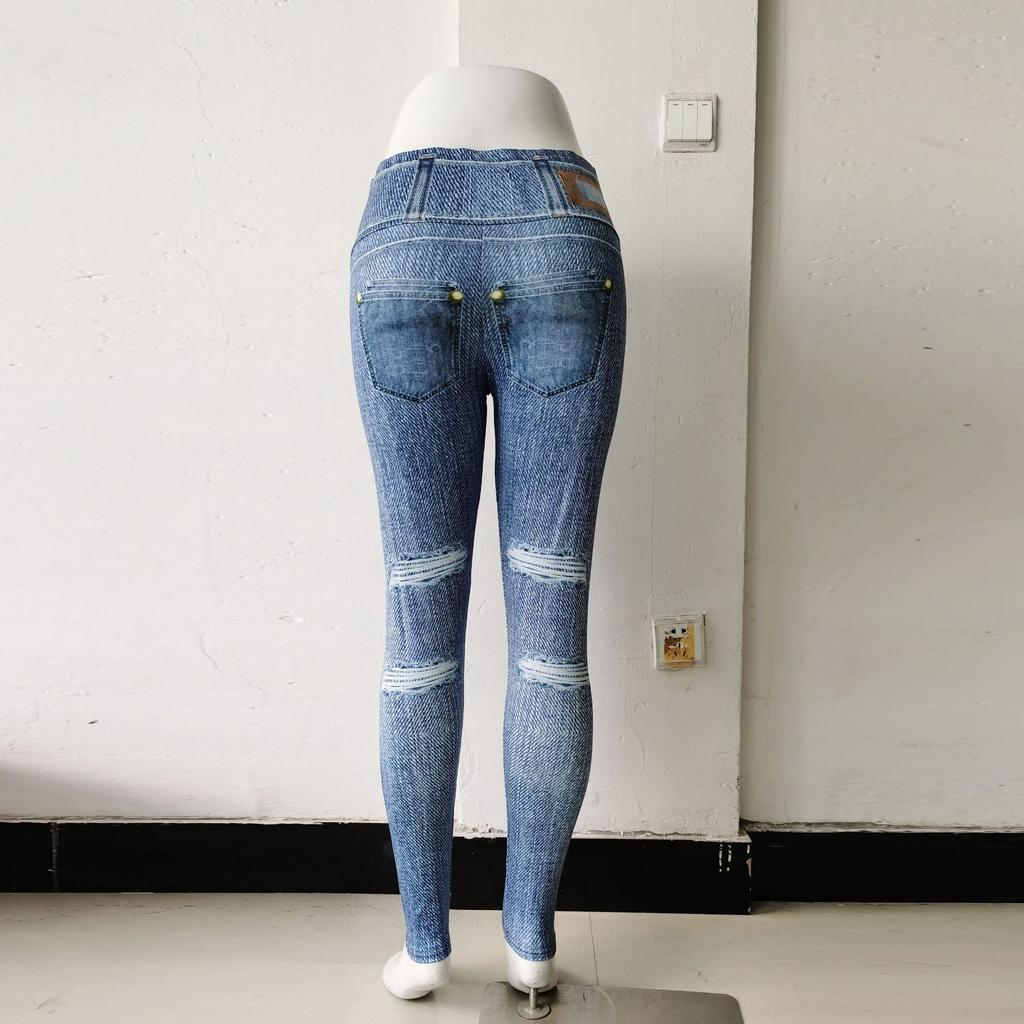 Tištěné jógové kalhoty Denim Sportovní Fitness Běžecké kalhoty Dámské tepláky