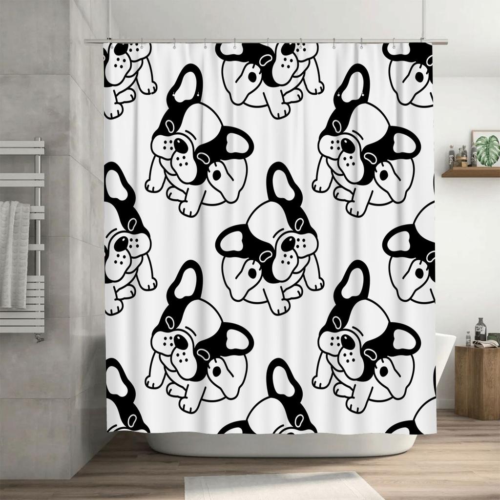 Animal Print Shower Curtain Waterproof Fabric Dog Pattern Black White Bathroom Decor Customizable Size