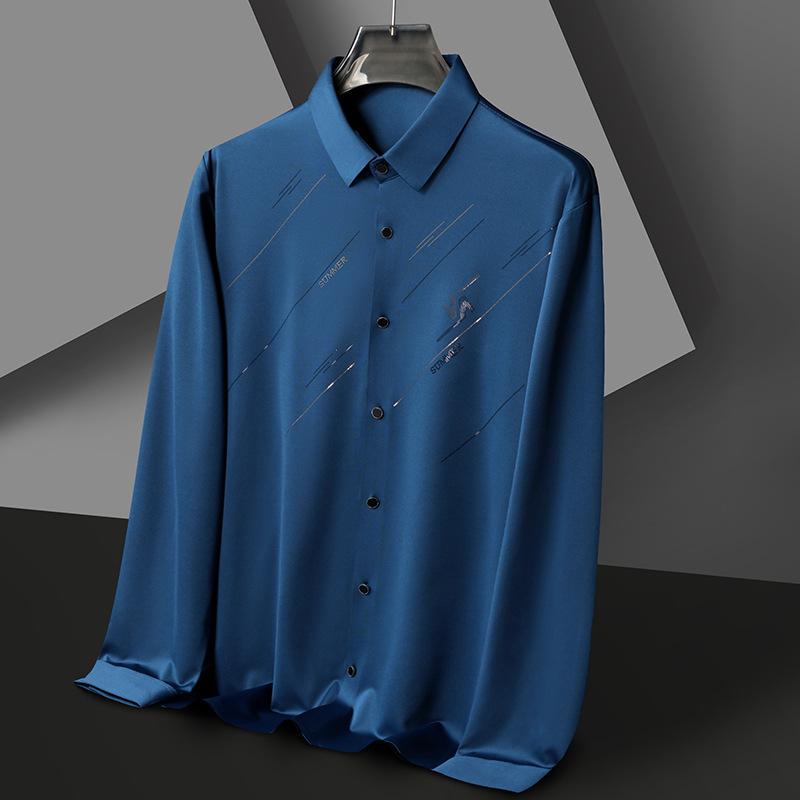 Men's Long Sleeve Shirt Men's Autumn Fashion Korean Version of Middle-aged Casual All-match Seamless Elastic Shirt Men