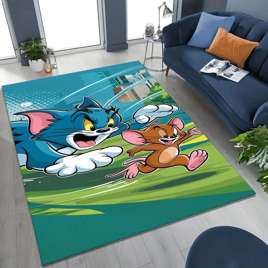 Dywanik Artystyczny z Kreskówką Tom i Jerry Kot Mysz 3D do Sypialni Salonu Kanapy Domu Mata Wycieraczka Dekoracja, Duża Antypoślizgowa Mata Podłogowa dla Dzieci