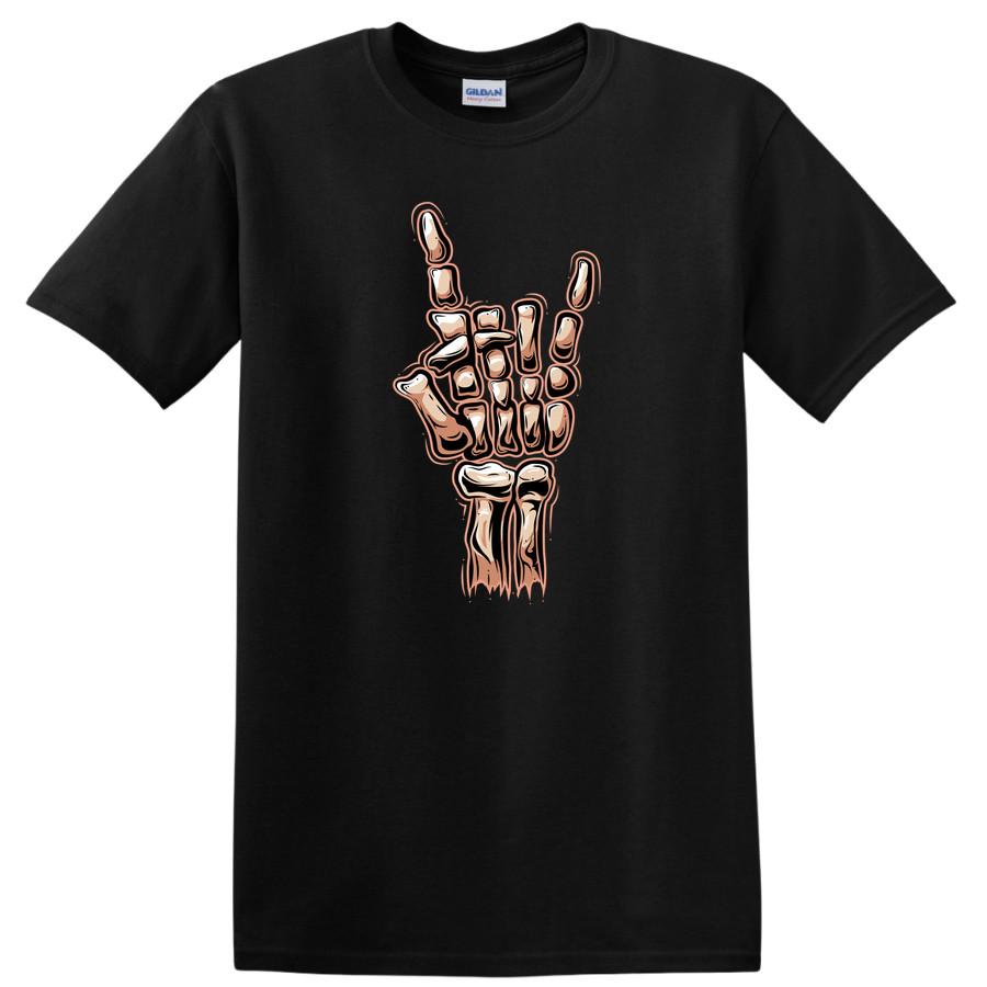 Rock Hand Skeleton T Shirt Graphic Skull Music Tee for Halloween Lovers 3XL