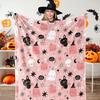 Halloween Fuzzy Blanket Pink Cute Pumpkin Ghost Bat Throw Cartoon Soft Cozy Flannel for Home Party Bed AllSeason Use