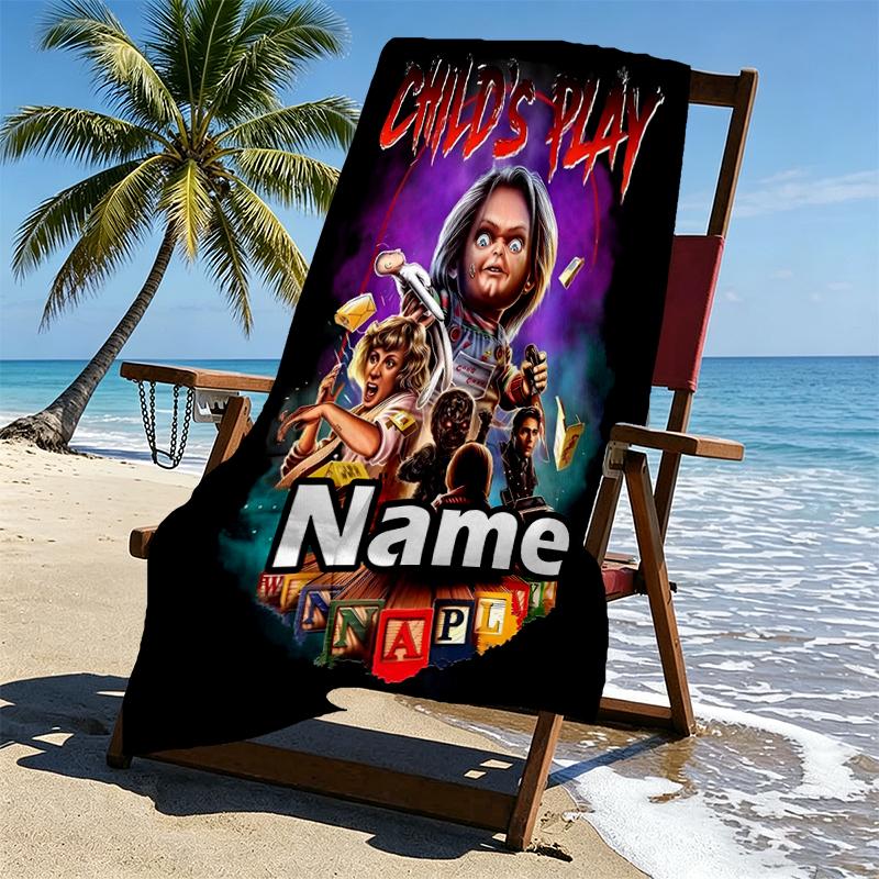 Custom Name Personalized horror movie Print Beach Towel, for Trip Camping Beach Party Home Decor, Birthday Gift for Family & Friends