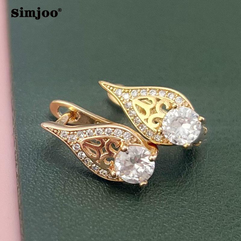 SIMJOO Temperament Earrings Rose Gold Zircon Geometric Earrings