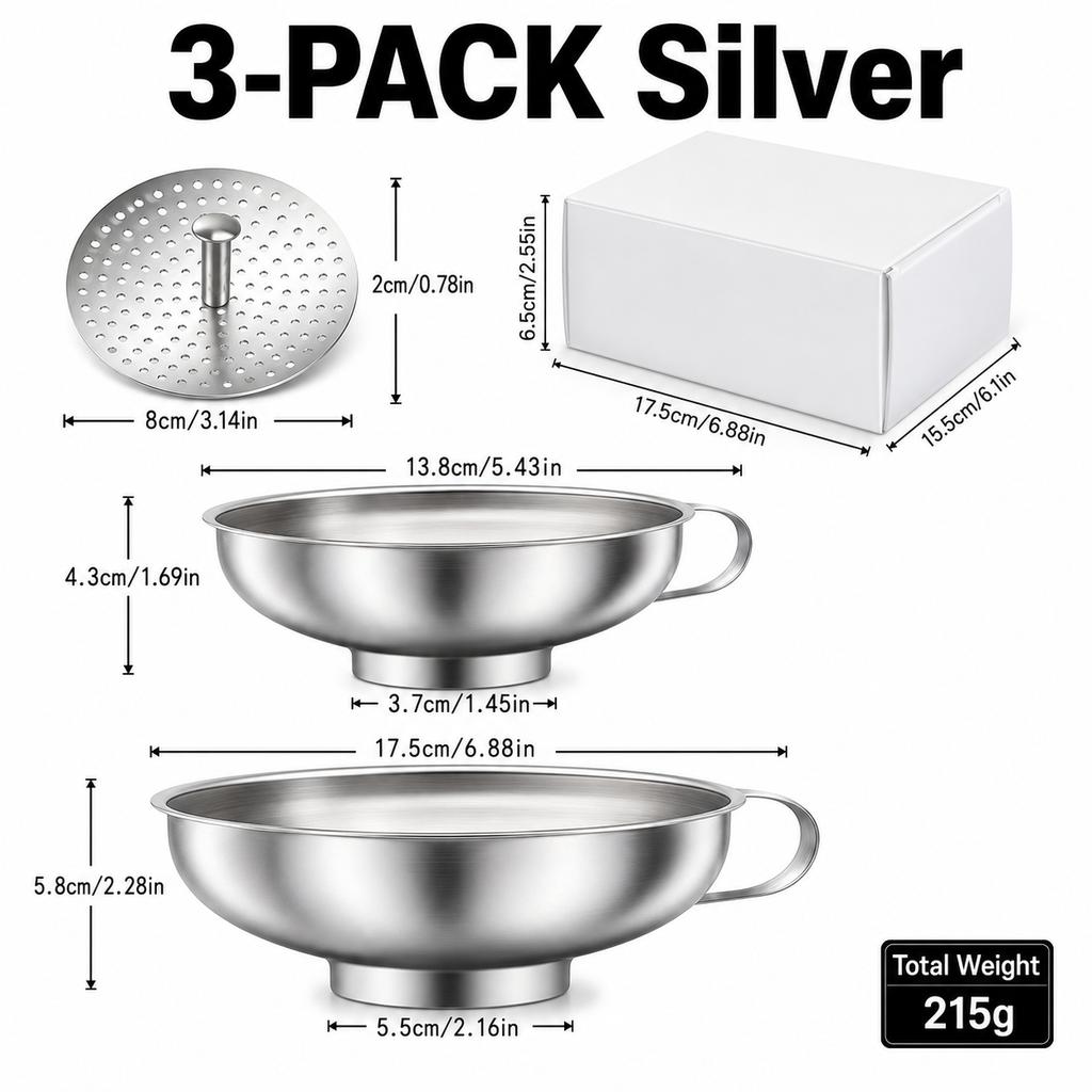 2/3 Pack Kitchen Canning Funnels Set with Strainer Stainless Steel Wide Mouth Canning Funnels for Filling Bottle Mason Jars