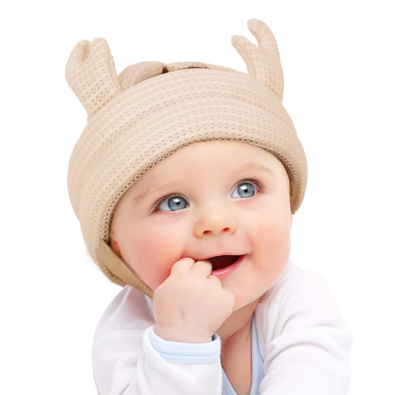 

SORONSO Corobambi Helmet with Full Mesh and Separate Chin Prevents Head Bumps and Baby and Head Guard Strap, Falls, Backpack, (Sand Beige)