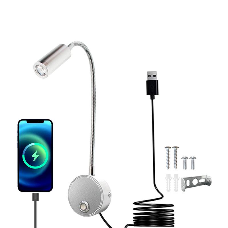 

3 Вт Гибкий светодиодный светильник для чтения на гусиной шее с сенсорным диммированием для прикроватной тумбочки в отеле 3W White Light 6000K