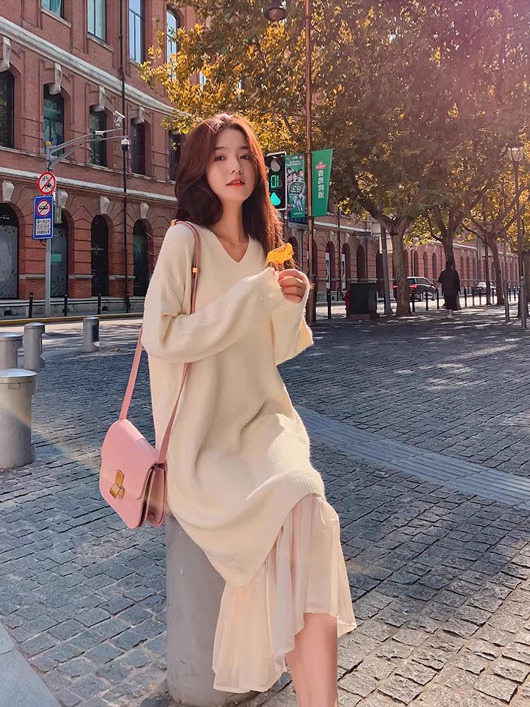 

2026 New Women s Knit Long Sleeve Dress: Spring & Autumn French Style Age-Reducing Skirt. Medium абрикосовый