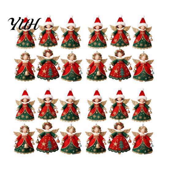 Christmas Window Display Props 6/10/12/24/36PCS 2D Flat Wooden Angel Ornaments, Hanging Decorations for Xmas Reusable Wood Holiday Tree, Wall, Window,