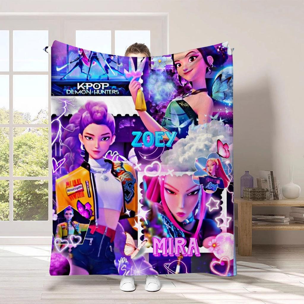 K-Pop D-emon H-unters Anime flannel blanket, suitable for home travel camping party gifts
