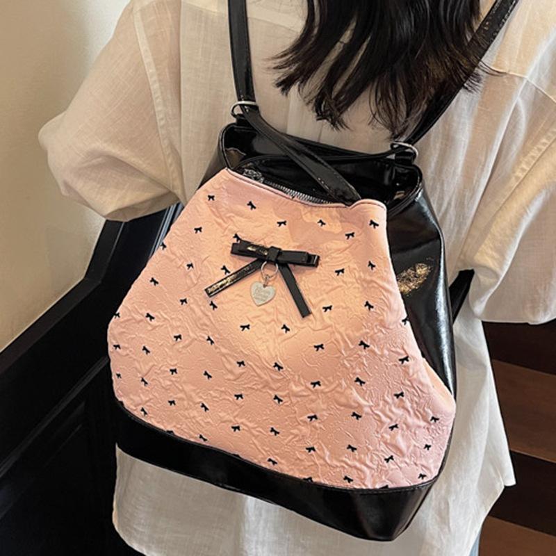 Sweet girl bow shoulder tote bag women's 2025 new fashion college wind large capacity backpack