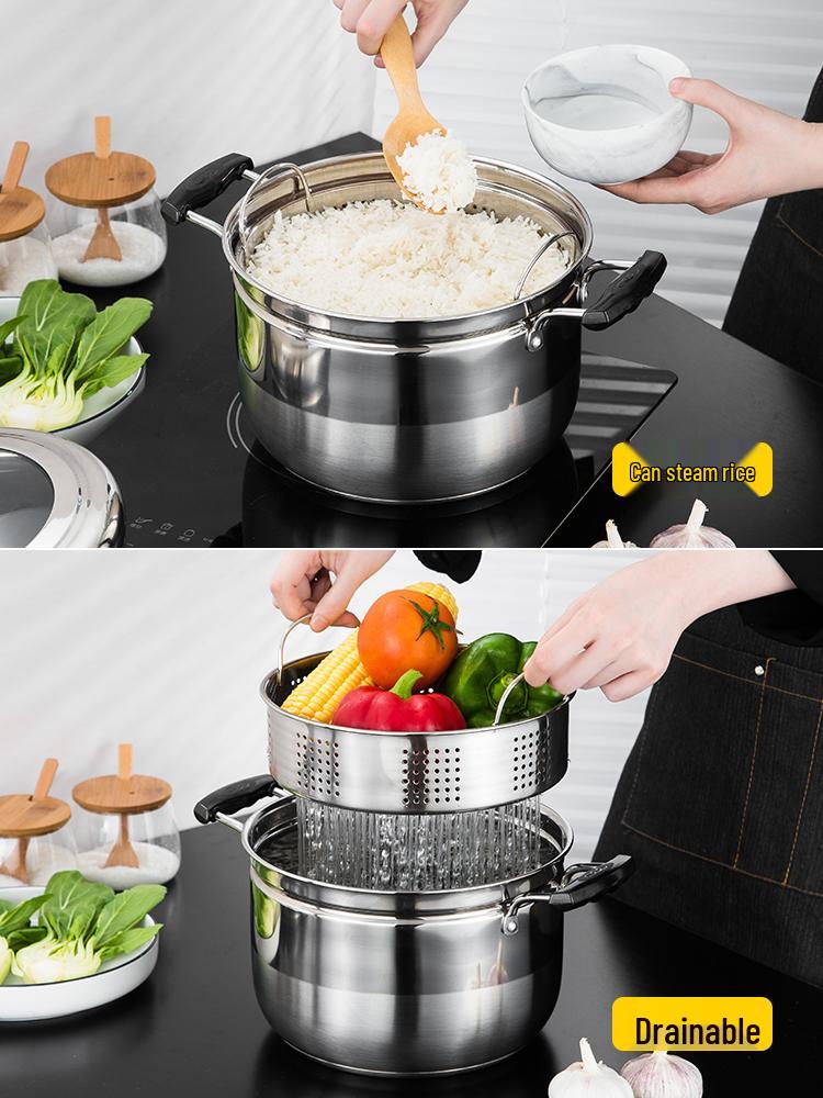 Compact Single-Layer Stainless Steel Steamer Pot – Multi-Functional Rice & Soup Cooker for Household Use