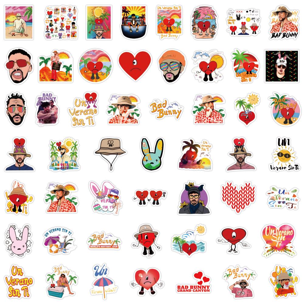 50 Sheets Bad Bunny Graffiti Stickers for DIY Notebook & Skateboard Decoration