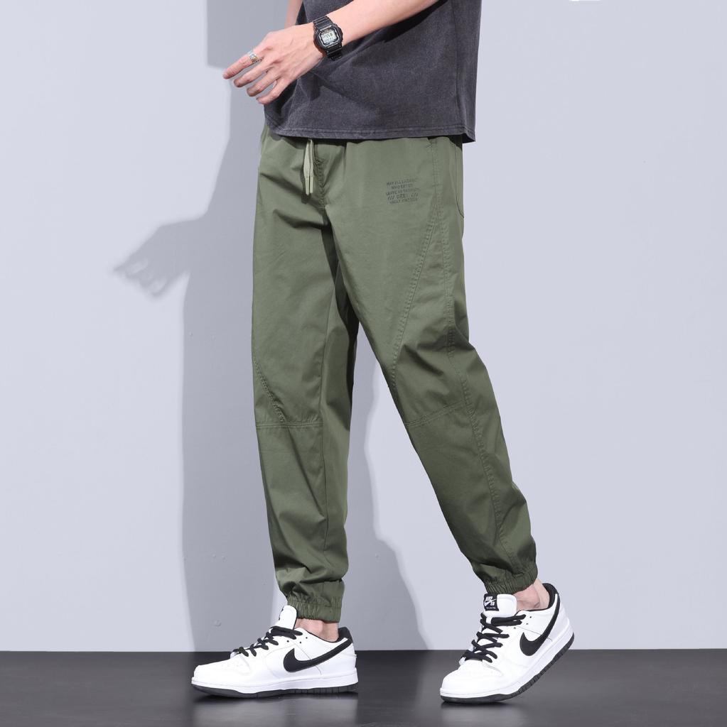 Spring Summer Style Elastic Waist Casual Pants for Men Stretch Straight Drawstring Harem Jogging Long Pants Male