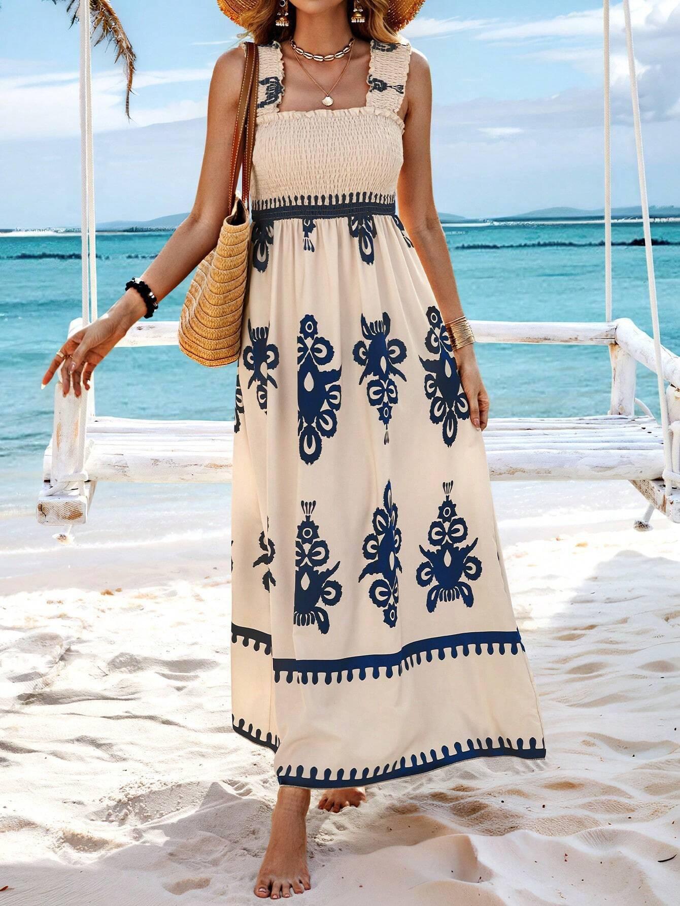 

Women s Floral Print Maxi Dress, Beach Vacation Sundress, Boho Summer Dress with Ruffles 2XL