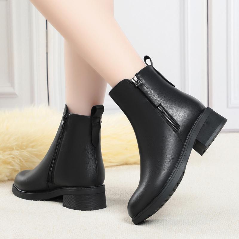 Fashion AIYUQI Women Boots Winter Fashion Anti-Slip Women Ankle Boots Mid Heel Natural Wool Genuine Leather Snow Boots Ladies