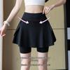 Women's Two-Piece Leggings with High-Waisted Skirt - Anti-Exposure, Color Block Yoga Shark Design