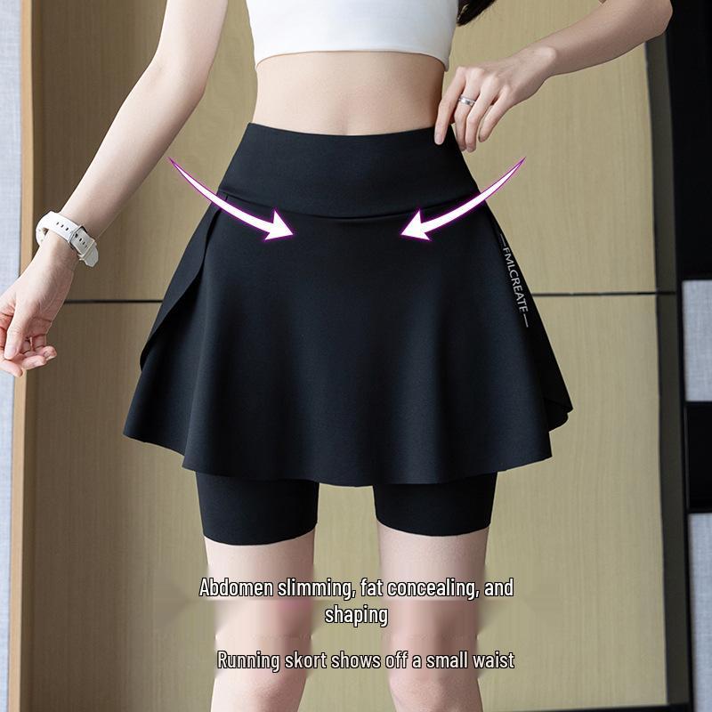 Women's Two-Piece Leggings with High-Waisted Skirt - Anti-Exposure, Color Block Yoga Shark Design