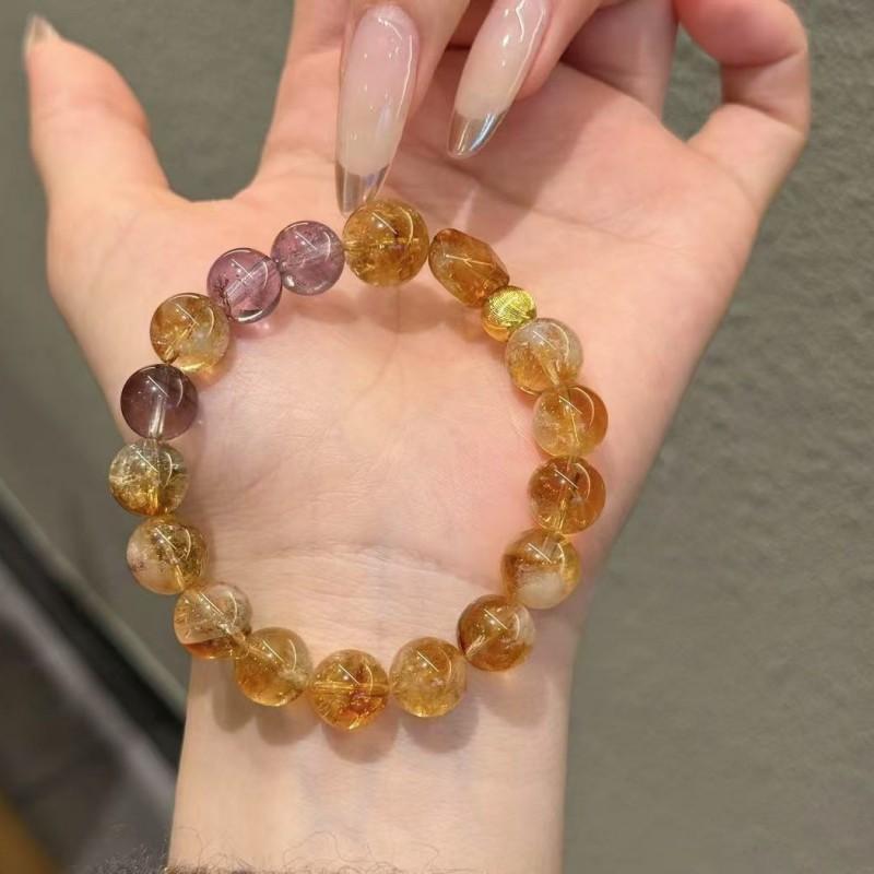 Natural Yellow Quartz Crystal Bracelet Women 10mm Beaded Minimalist Handmade Jewelry Gift Friend Beads approx. 10mm