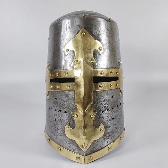 Medieval Crusader Helmet, Templar Helmet, Templar Knight Helmet Brass Cross, Medieval Armor Silver Finish Cosplay Helmet