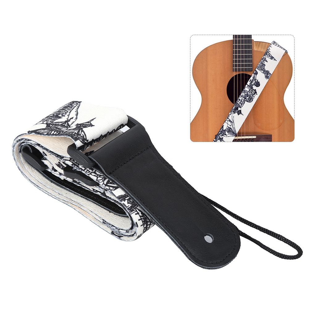 Leder Schultergurt Schwarz Weiß Bedruckt Verstellbare Länge Langlebig für Bass Folk Gitarre