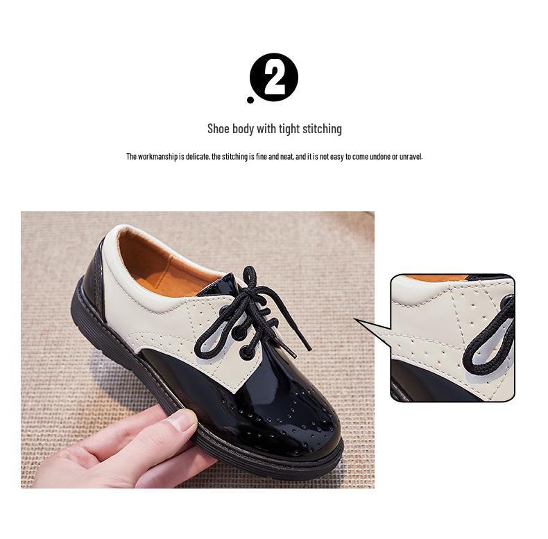Boys' Black Leather Round Toe Soft Sole Performance Shoes