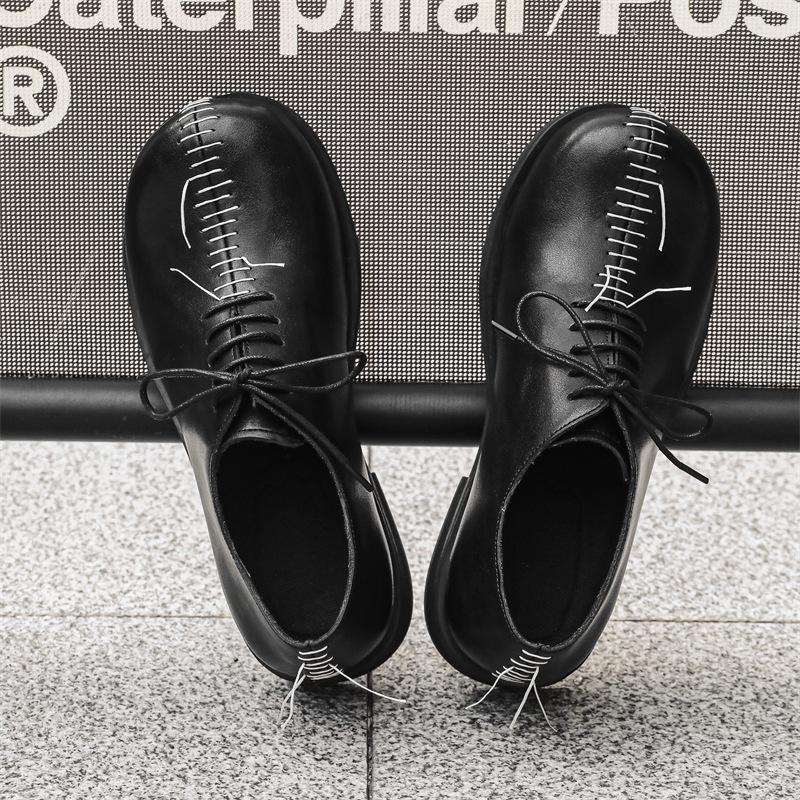 

Дизайн ручной прошивки Кожа Мужская Мода Тренд Толстая подошва Кроссовки с большим пальцем ноги Повседневная обувь Дерби 45