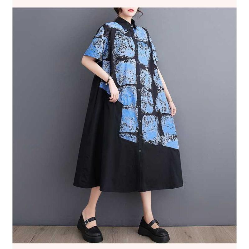 Loose Casual Shirt Skirt Printed Fashionable Dress