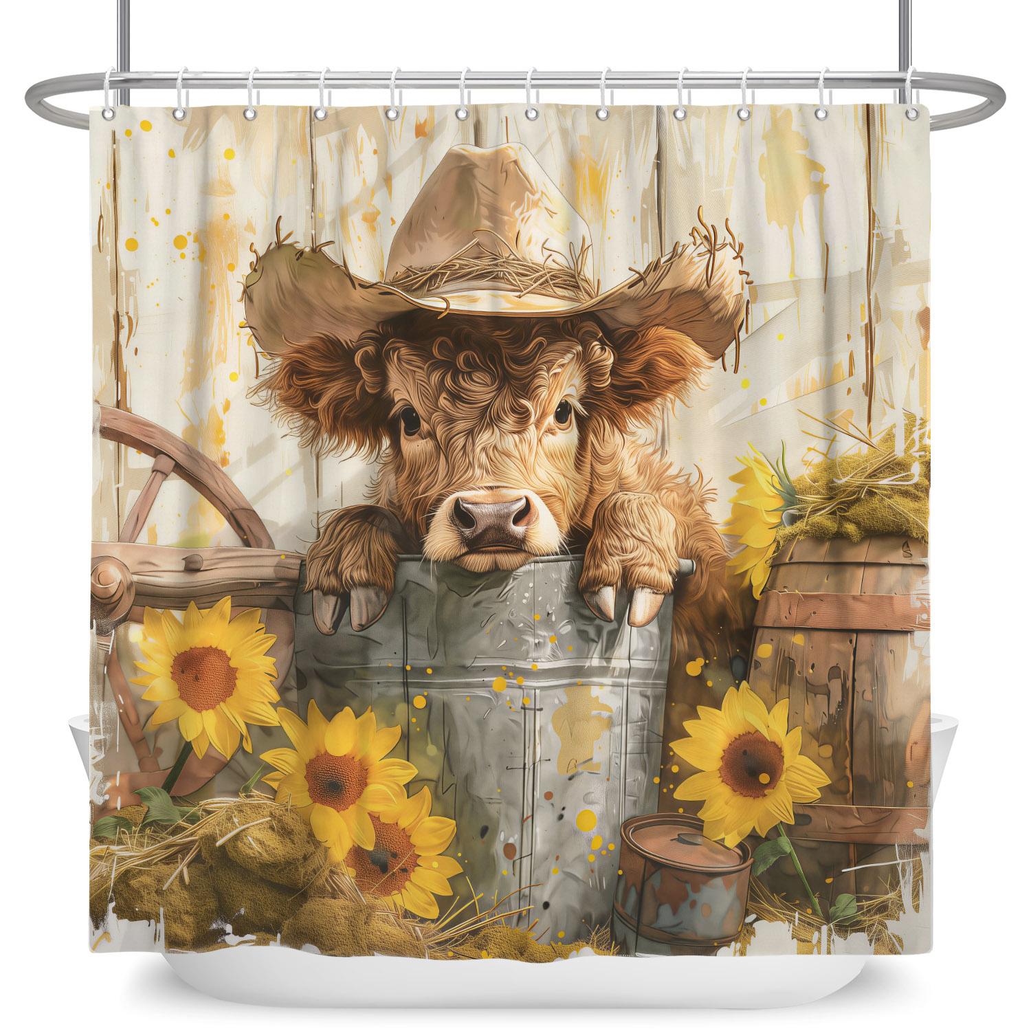 

Fresh Pastoral Style Bathroom Shower Curtains Sunflower Calf Bathtub Bathroom Waterproof Curtain With Hooks Polyester Curtains W60H190(CM)-1 Pcs