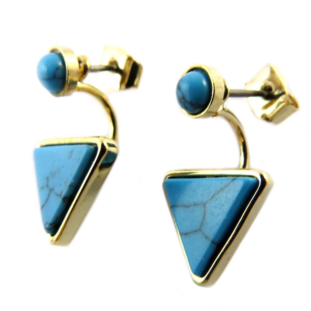 7bis [Q1431] - Handmade Turquoise Gold 'Boho' Earrings - 11x10 Mm