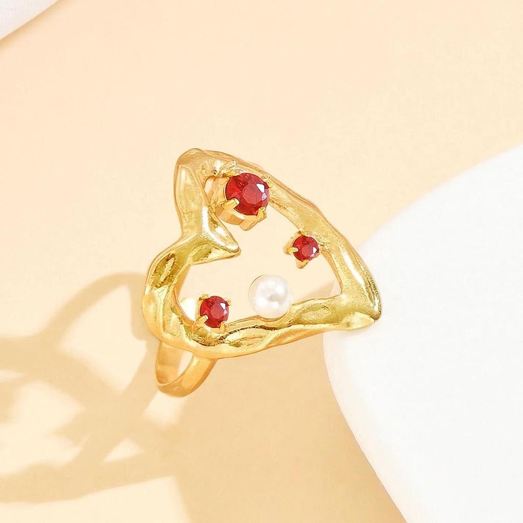 Stainless Steel Heart Ring with Colorful Zircon Stones
